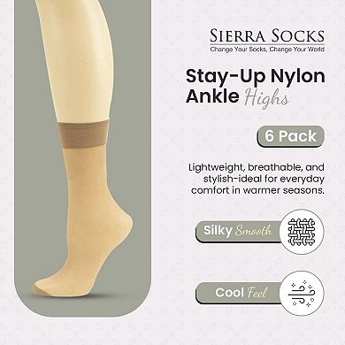 Women's Stay-Up Nylon Ankle Highs Regular and Queen Sizes in 6-Pair Packs