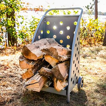 Sunnydaze 34" H Gray Powder-Coated Steel Log Cart