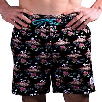 Men's Beach Bros 6.5-Inch Volcano Print 4-Way Stretch Mesh Lined Swim Trunks