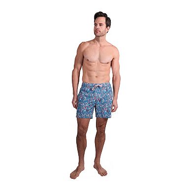 Men's Beach Bros 6.5-Inch Blue Floral Print 4-Way Stretch Mesh Lined Swim Trunks