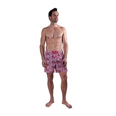 Men's Beach Bros 6.5-Inch Pink Tropical Print 4-Way Stretch Mesh Lined Swim Trunks