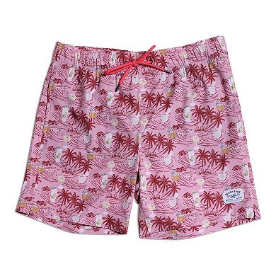 Men's Beach Bros 6.5-Inch Pink Tropical Print 4-Way Stretch Mesh Lined Swim Trunks