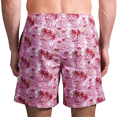 Men's Beach Bros 6.5-Inch Pink Tropical Print 4-Way Stretch Mesh Lined Swim Trunks