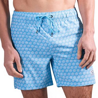 Men's Beach Bros 6.5-Inch Blue Shell Print 4-Way Stretch Mesh Lined Swim Trunks