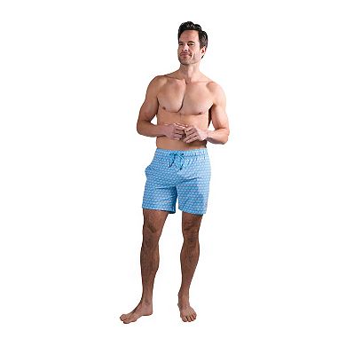Men's Beach Bros 6.5-Inch Blue Shell Print 4-Way Stretch Mesh Lined Swim Trunks
