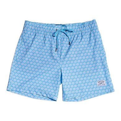 Men's Beach Bros 6.5-Inch Blue Shell Print 4-Way Stretch Mesh Lined Swim Trunks