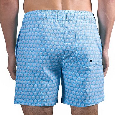 Men's Beach Bros 6.5-Inch Blue Shell Print 4-Way Stretch Mesh Lined Swim Trunks