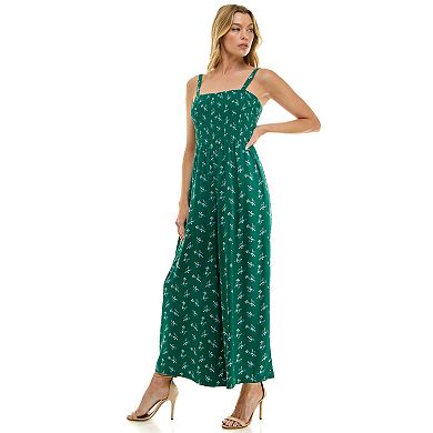 Juniors' As U Wish Smocked Bodice Wide Leg Jumpsuit