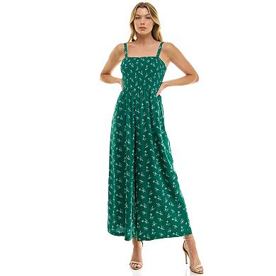 Juniors' As U Wish Smocked Bodice Wide Leg Jumpsuit