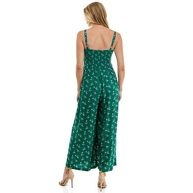 Juniors' As U Wish Smocked Bodice Wide Leg Jumpsuit