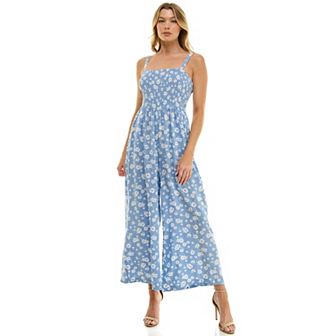 Juniors' As U Wish Smocked Bodice Wide Leg Jumpsuit