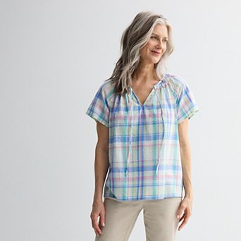 Petite Croft & Barrow® Raglan Sleeve Split Neck Blouse