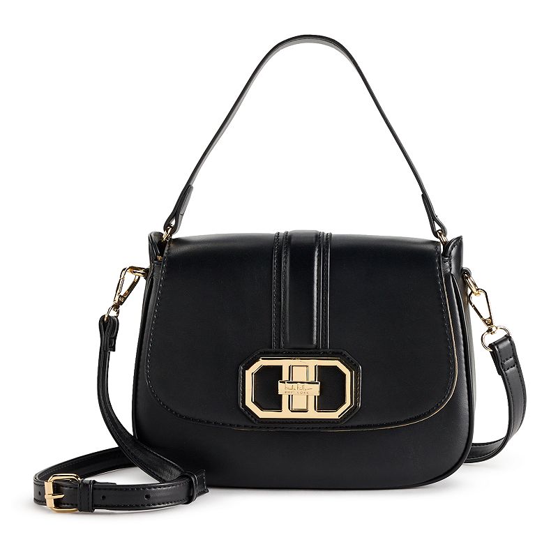 Nicole Miller Black Shoulder Flap Crossbody Bag