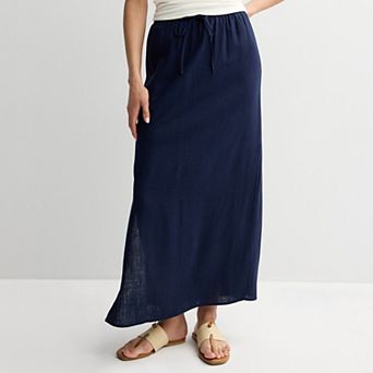 Juniors' SO® Drawstring Waist Linen Maxi Skirt