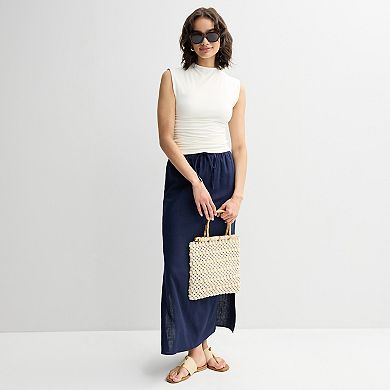 Juniors' SO® Drawstring Waist Linen Maxi Skirt
