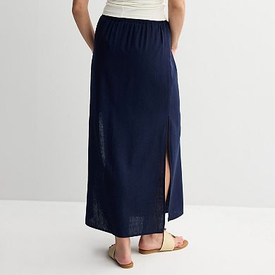 Juniors' SO® Drawstring Waist Linen Maxi Skirt
