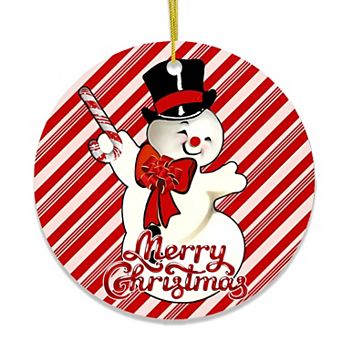 Vintage Snowman and Candy Cane Colors Merry Christmas Ornament