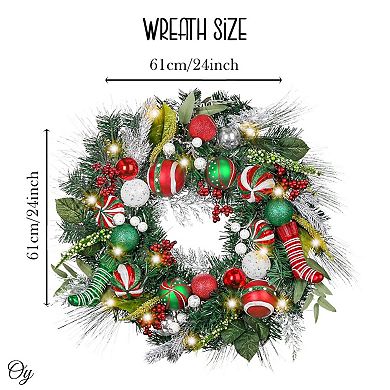 Merry and Bright Bold Christmas Sparkling Wreath, Red and Green Onrament Baubles and Stocking Decor