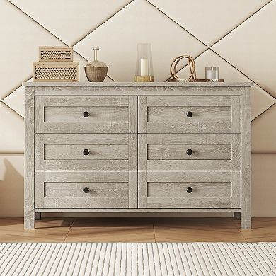 Merax Retro Farmhouse Style Wooden Dresser with 6 Drawer,