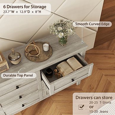Merax Retro Farmhouse Style Wooden Dresser with 6 Drawer,