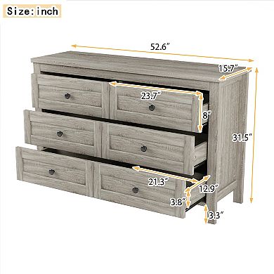 Merax Retro Farmhouse Style Wooden Dresser with 6 Drawer,