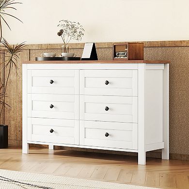 Merax Retro Farmhouse Style Wooden Dresser with 6 Drawer,