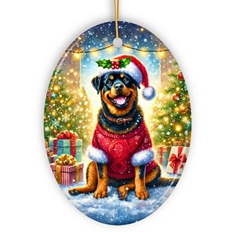 Charming Rottweiler in Festive Attire Ornament, Heartwarming Dog-Themed Christmas Gift Decor, Oval 1