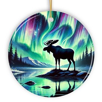 Majestic Moose Under Northern Lights Ornament, Gift for Enchanted Christmas