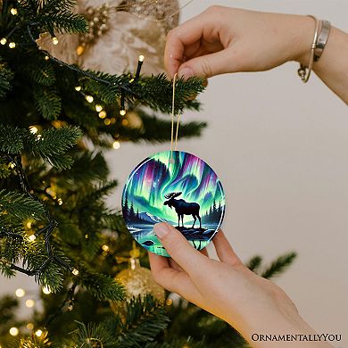 Majestic Moose Under Northern Lights Ornament, Gift for Enchanted Christmas