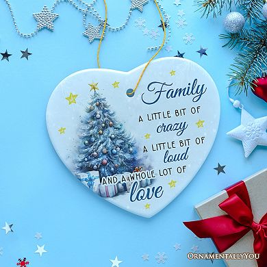 Amusing Family Quote Ornament, Charming Blue Christmas Appreciation Gift and Tree Decor, Heart