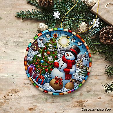 Winter Festivity Top Hat Snowman Ornament, Radiant Tree with Holiday Spirit Gift Version 2