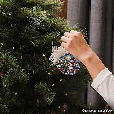 Winter Festivity Top Hat Snowman Ornament, Radiant Tree with Holiday Spirit Gift Version 2