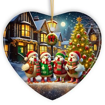 Delightful Victorian Chicken Carolers Ornament, Cozy Christmas Tree Decor, Heart Version