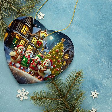 Delightful Victorian Chicken Carolers Ornament, Cozy Christmas Tree Decor, Heart Version