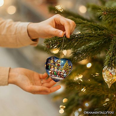 Delightful Victorian Chicken Carolers Ornament, Cozy Christmas Tree Decor, Heart Version
