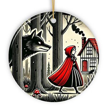 Mysterious Red Riding Hood in the Woods Ornament, Halloween Tree Decor, Version 3