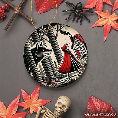 Mysterious Red Riding Hood in the Woods Ornament, Halloween Tree Decor, Version 3