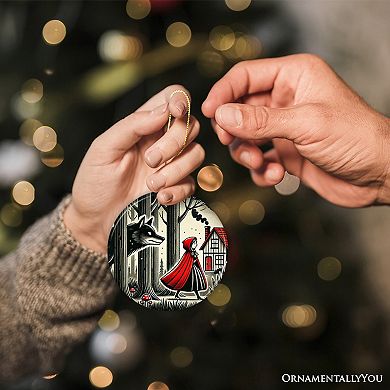 Mysterious Red Riding Hood in the Woods Ornament, Halloween Tree Decor, Version 3