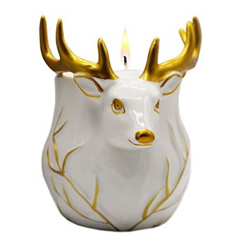 Luxurious Ceramic Deer Candle, Holiday Home Decor Scented with an Enticing English Pear Aroma