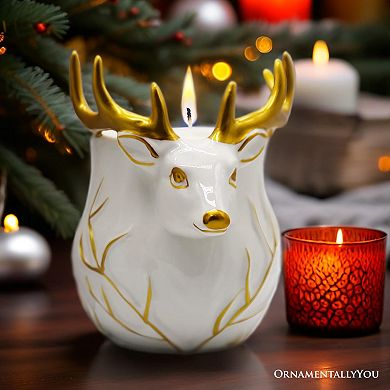 Luxurious Ceramic Deer Candle, Holiday Home Decor Scented with an Enticing English Pear Aroma