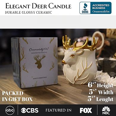 Luxurious Ceramic Deer Candle, Holiday Home Decor Scented with an Enticing English Pear Aroma