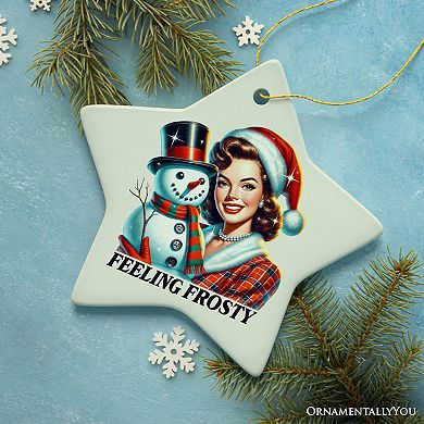 Feeling Frosty Ornament, Vintage Glamorous Christmas Lady and Snowman Decor