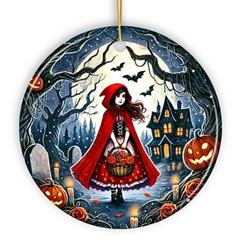 Mysterious Red Riding Hood in the Woods Ornament, Halloween Tree Decor, Version 2