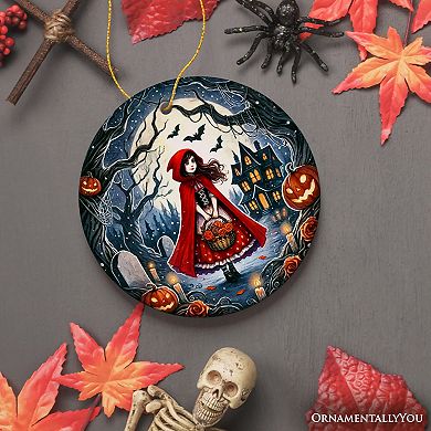 Mysterious Red Riding Hood in the Woods Ornament, Halloween Tree Decor, Version 2