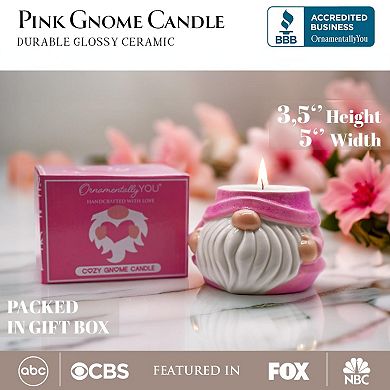 Cute Pink Gnome Ceramic Candle, Holiday Home Decoration Scented with a Classic White Vanilla Aroma
