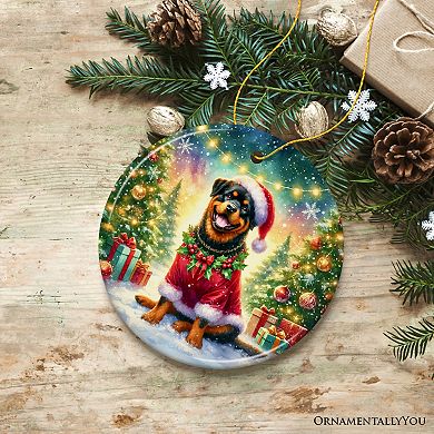 Charming Rottweiler in Festive Attire Ornament, Heartwarming Dog-Themed Christmas Gift Decor, Circle