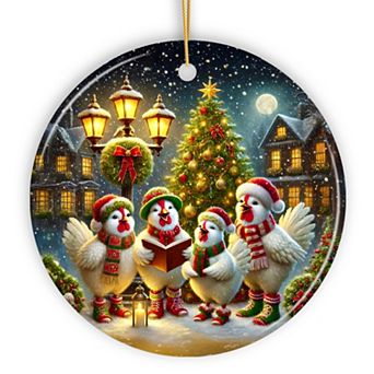 Delightful Victorian Chicken Carolers Ornament, Cozy Christmas Tree Decor, Circle Version