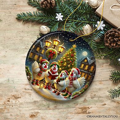 Delightful Victorian Chicken Carolers Ornament, Cozy Christmas Tree Decor, Circle Version