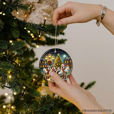 Delightful Victorian Chicken Carolers Ornament, Cozy Christmas Tree Decor, Circle Version