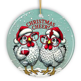 Christmas Cheer Chicken Ornament, Whimsical Holiday Tree Decoration, Version 1
